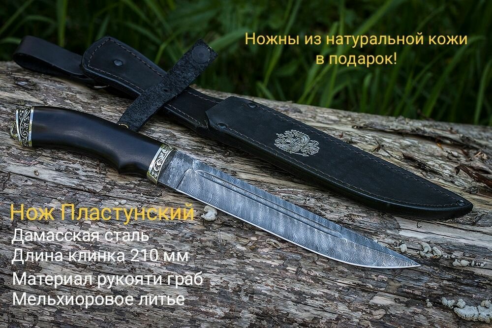 Туристический нож "Пластунский", дамасская сталь, дерево, ножны, 21 см