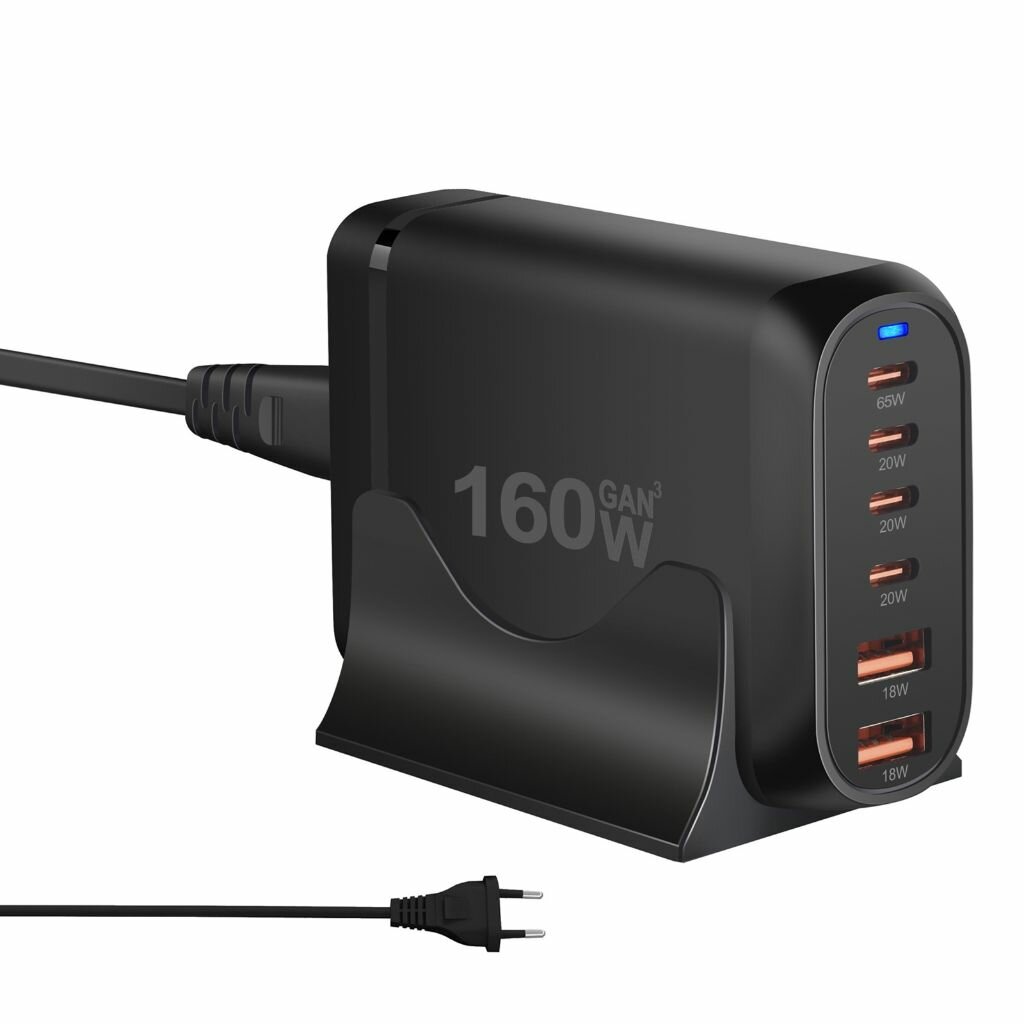 Настольное зарядное устройство USB C PD высокой мощности 160 Вт с 6 портами, 2 и 4 типами для смартфонов, планшетов ноутбуков