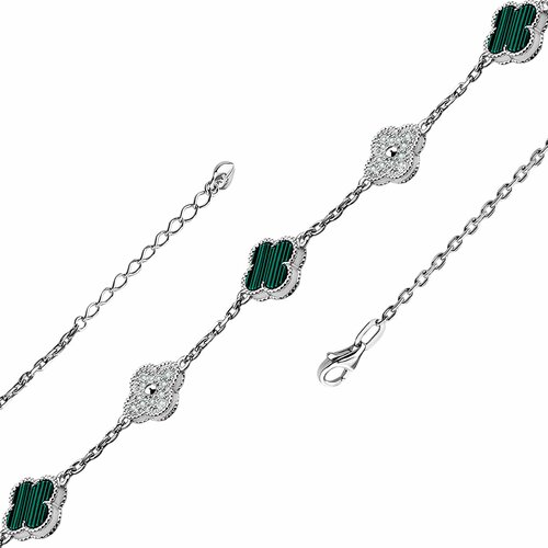 Браслет Diamant online, серебро, 925 проба, малахит, фианит, длина 19 см., зелeный