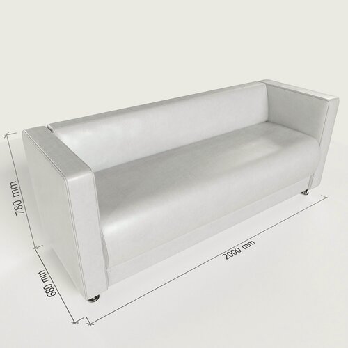 Изображение товара Диван прямой офисный из эко кожи с подлокотниками Пауза белый 200