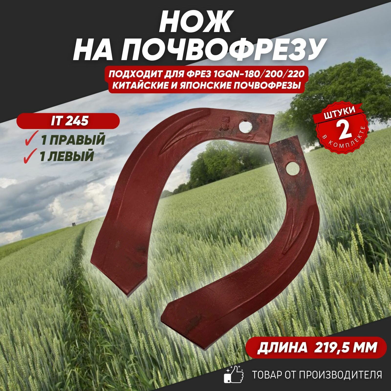 Ножи для почвофрезы IT245 2 шт. (нож зуб для фрез 1GQN-180/220 1 правый +1 левый) хвостовик 30х10 с ребром жесткости