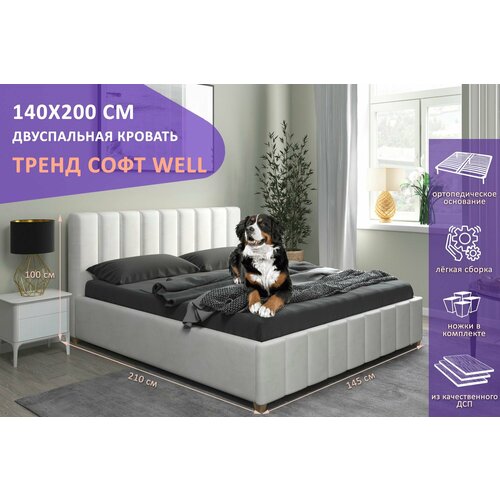 Двуспальная кровать Тренд Софт Лайт WELL 180х200 см, с ортопедическим подъемным механизмом, без ножек, цвет молочный