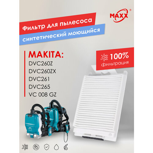 Фильтр PRO синтетический, моющийся для пылесоса Makita DVC260Z, DVC260ZX, DVC261, DVC265, VC 008 GZ, 123636-9