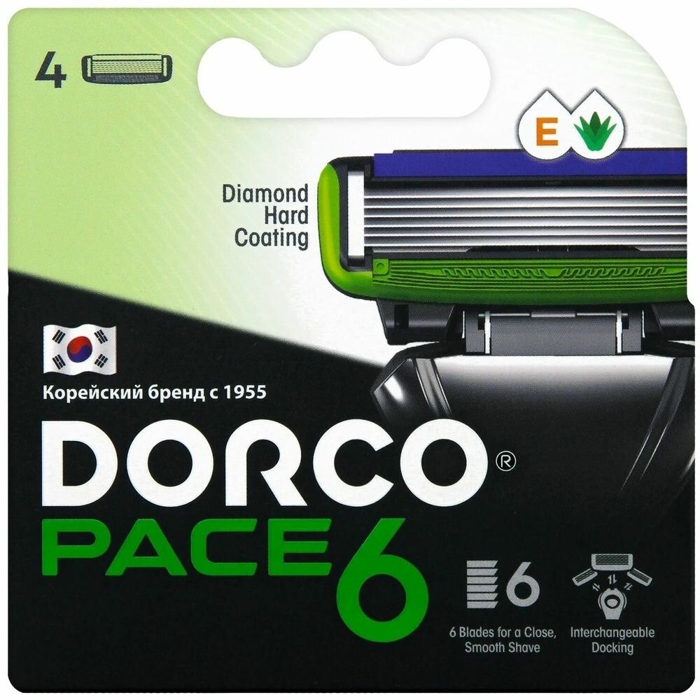 Kассеты для бритья DORCO "Pace 6", к многоразовому станку, 4 шт