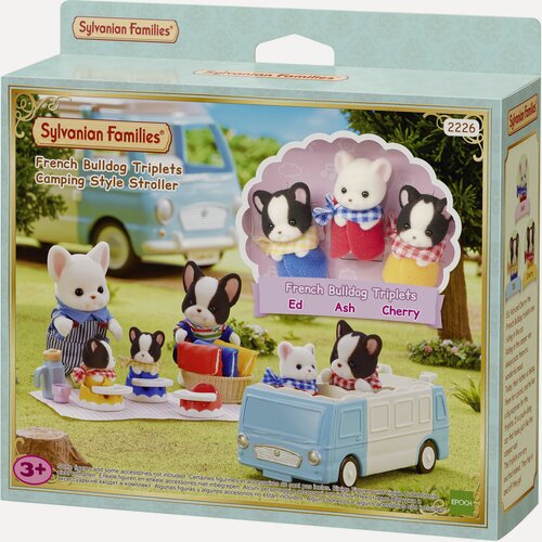 Изображение товара Sylvanian Families "Тройняшки Французские бульдоги и коляска для кемпинга"