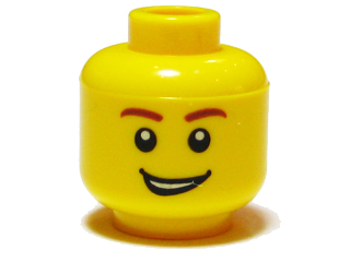 Minifigure, Head Male Reddish Brown Eyebrows, Open Lopsided Grin with Teeth, White Pupils Pattern, 3626pb0405 Yellow U