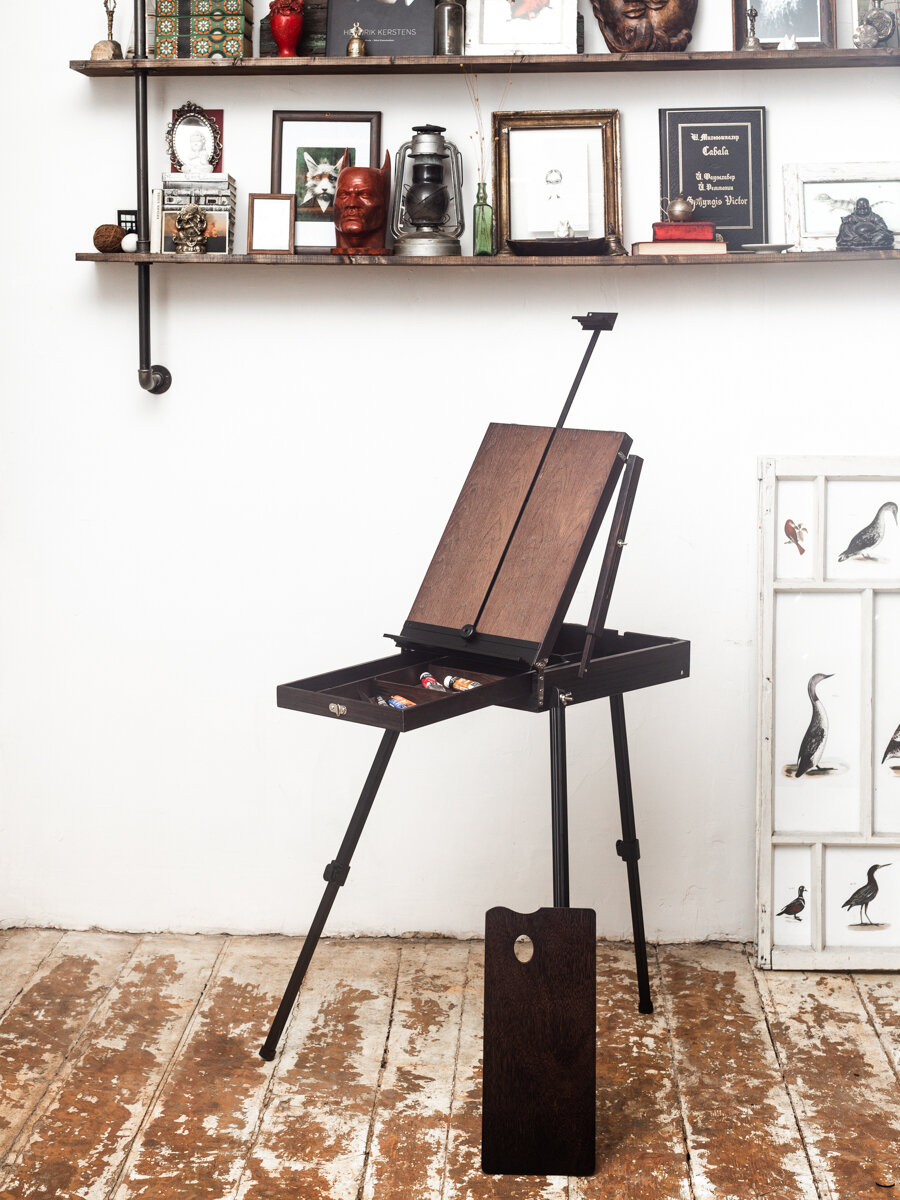 Этюдник Малевичъ МЛ-81, этюдный ящик мольберт деревянный, цвет винтаж — фото 1