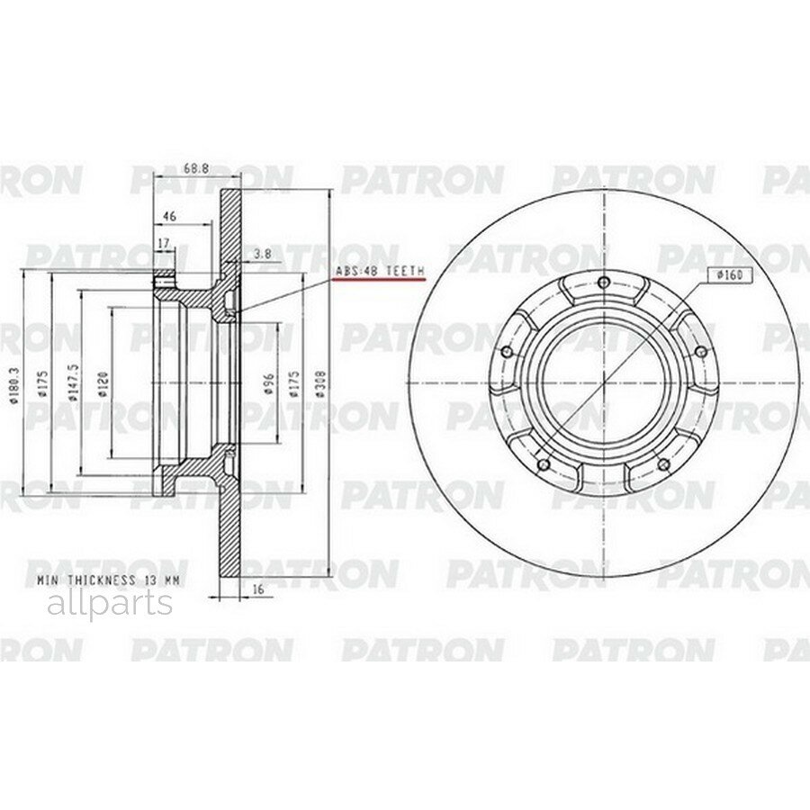 PATRON PBD2928 Диск тормозной задн FORD Transit 12- (D=308 мм!)