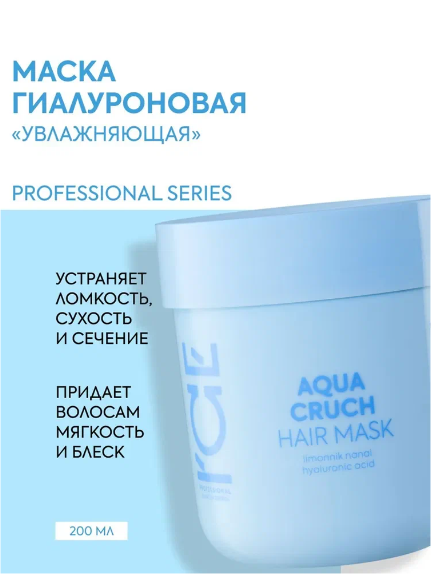 Маска для сухих волос ICE Professional by Natura Siberica AQUA CRUCH профессиональная увлажняющая гиалуроновая 200 мл