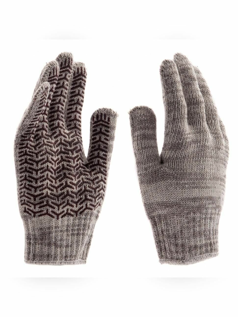 Перчатки трикотажные усиленные, гелевое ПВХ-покрытие, 7 класс, бело-серый меланж Россия Сибртех 68182