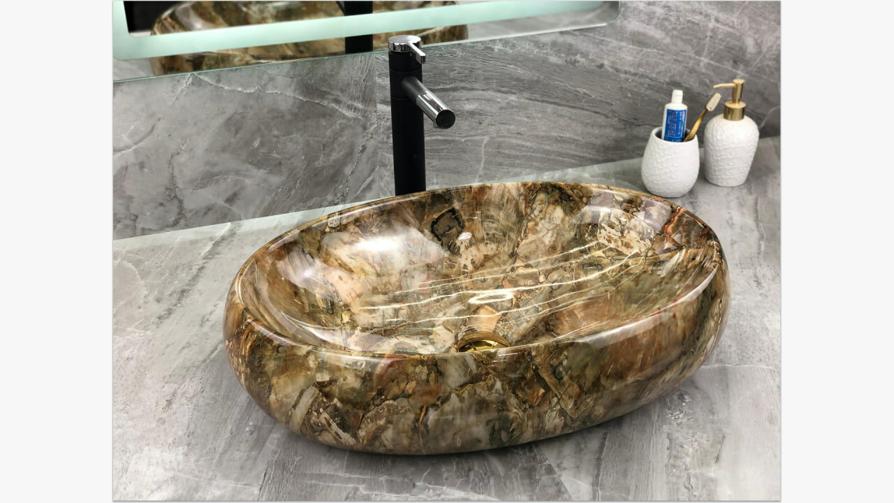 Раковина накладная OSSO 836 NATURAL KAKIY , керамическая, овальная, какий, для ванной комнаты