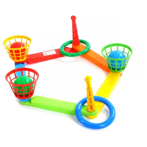 фото Кольцеброс, 2 кольца, 3 корзины, 3 мячика, poltoys pl6997
