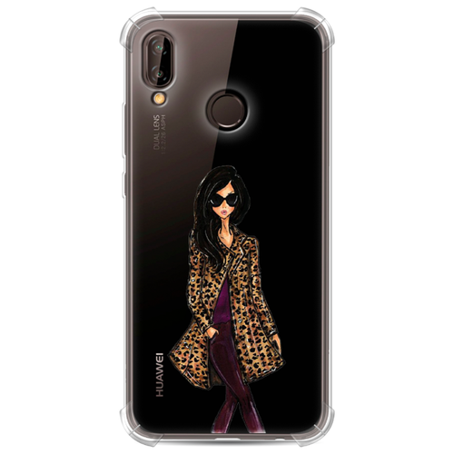 фото Противоударный силиконовый чехол девушка в леопардовой шубе на huawei p20 lite case place