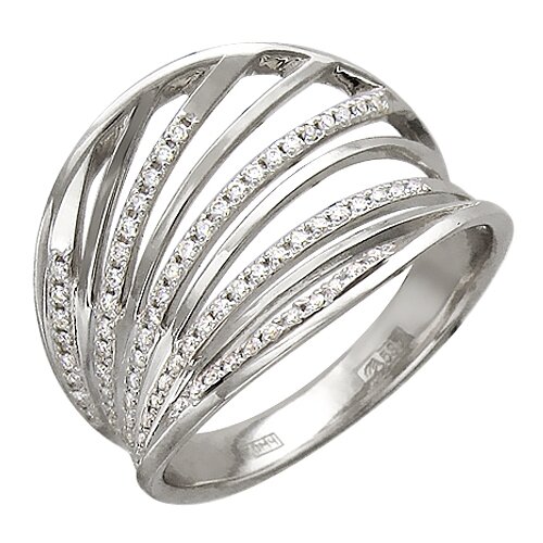 Широкое кольцо из золота с бриллиантами 01К626900, размер 19, мм Эстет белого цвета