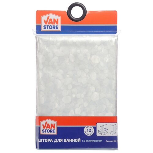 Шторка для ванной Vanstore Галька 3D 620-50 180х180 см прозрачная