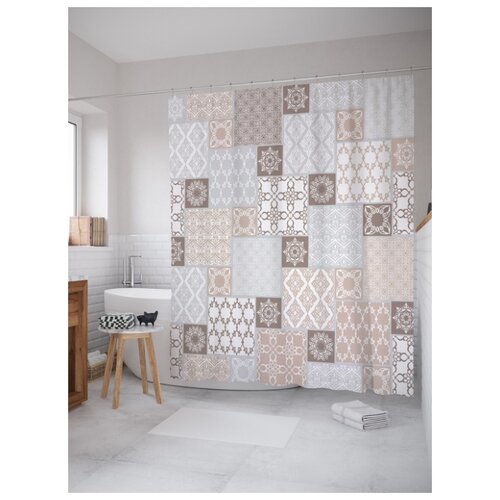 фото Штора для ванной joyarty орнамент из плитки 180х200 (sc-15422)