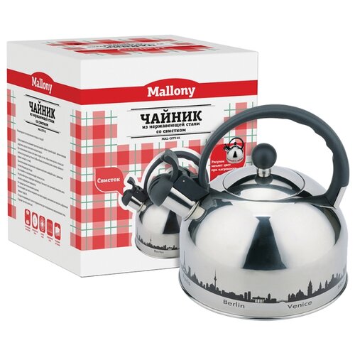 фото Чайник нержав. 2,8 л со свистком, с рисунком (1/6) "mallony" mal-city-01