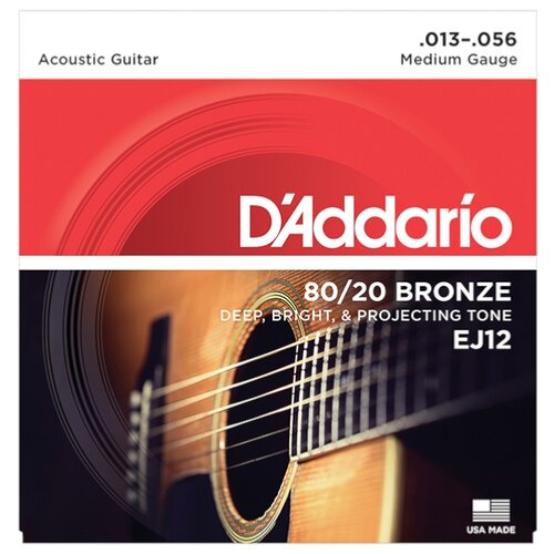 фото Ej12 bronze 80/20 струны для акустической гитары бронза medium 13-56 d`addario d'addario