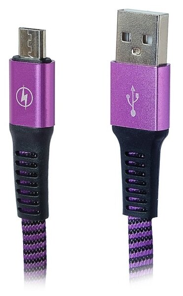 Кабель LuazON USB - microUSB 1 м фиолетовый фото 1