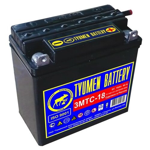 Аккумулятор для мотоцикла и скутера Tyumen Battery Лидер 6V 18 А/ч 90 А обр. пол. с/зар. без эл. (140х77х135) 3МТС-18; 6N18