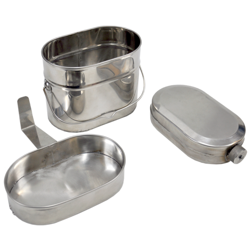 Набор посуды для солдата (котелок 1,7л, крышка 0,5л, фляга 0,7л, ложка,чехол) нерж. (Роза ветров)