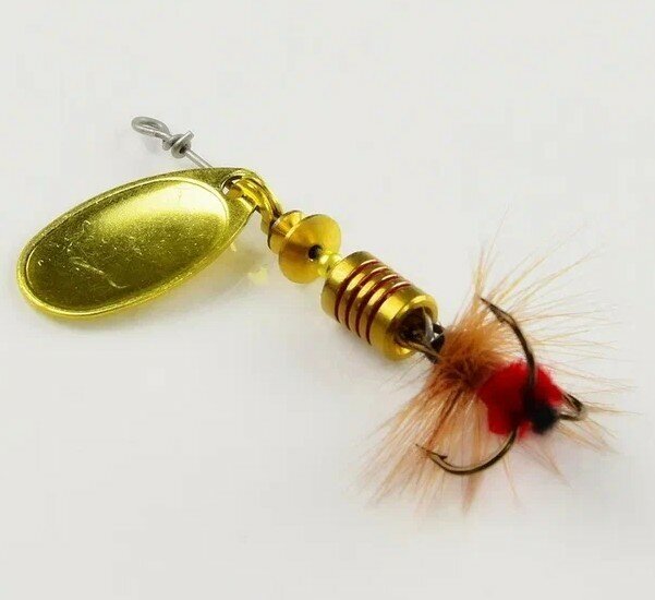 Блесна вращающаяся Mepps AGLIA MOUCHE, 00, Gold/Red fly, комплект из 1 штука
