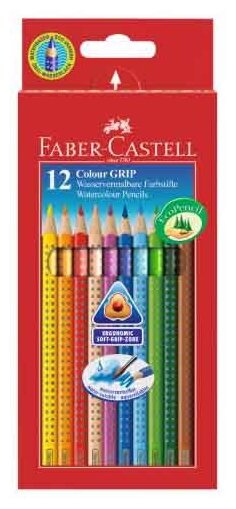 Карандаши цветные Faber-Castell "Grip", 12цв., трехгран., заточен., картон, европодвес