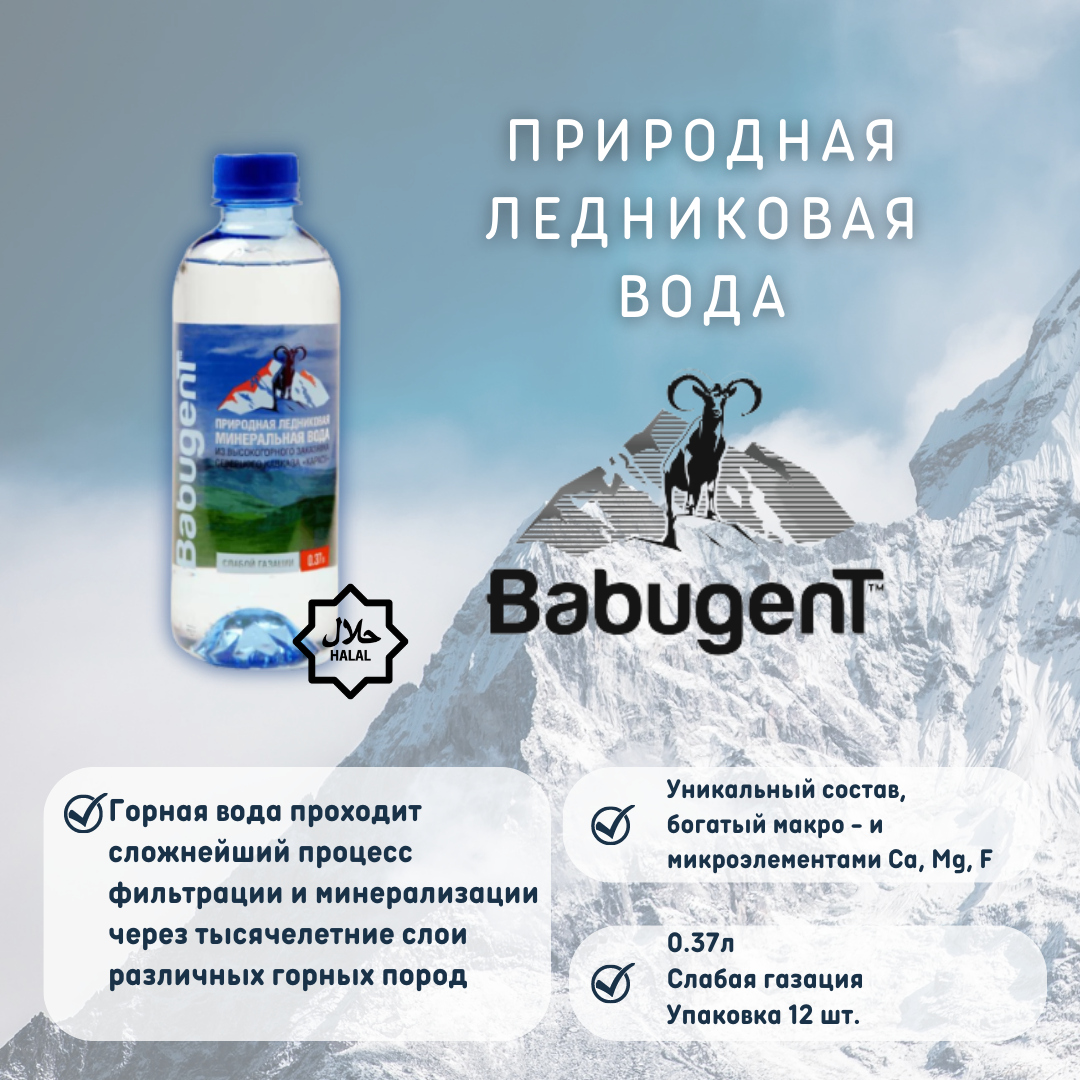 Питьевая газированная минеральная вода ледникового происхождения BabugenT (слабой газации) - фотография № 1