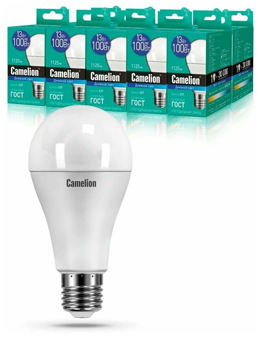 LED-лампа Camelion А60, 13 Вт, 865 E27, 220 В
