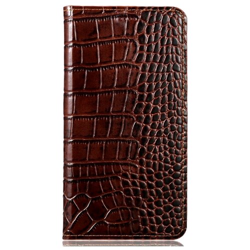 фото Чехол-книжка mypads premium для philips xenium x818 из качественной импортной натуральной кожи теленка с фактурной прошивкой рельефа кожи крокодила экзотический коричневый