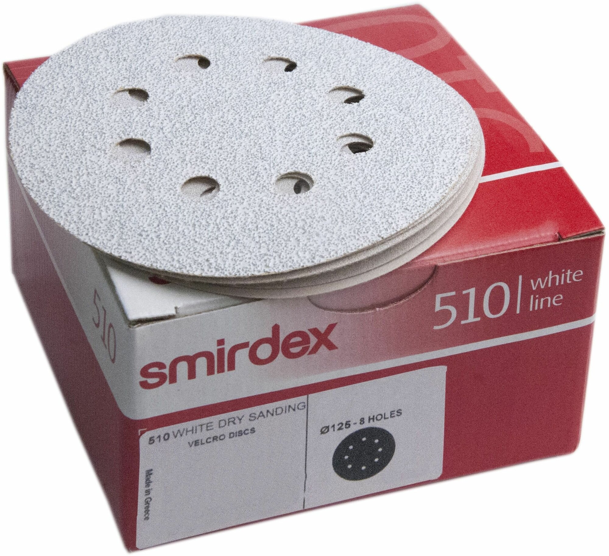 Абразивный шлифовальный круг на липучке Smirdex 510 White, D*125мм, 8 отв, P600, 20 шт.