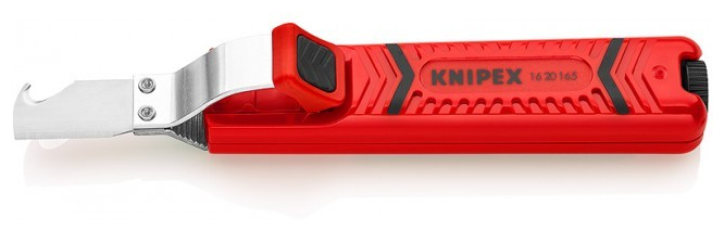 Стриппер для стандартного круглого кабеля KNIPEX KN-1620165SB, нож с прямым лезвием и лезвием-крючком, вращающееся лезвие для реза по окружности и продольного реза, зачистка: Ø 8 -28 мм, L-130 мм, корпус из противоударного пластика, блистер