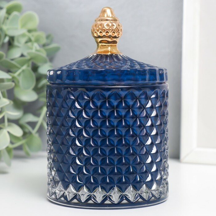 фото Шкатулка стекло "Ромбы и купол" тёмно-синий с золотом 14х8,2х8,2 см