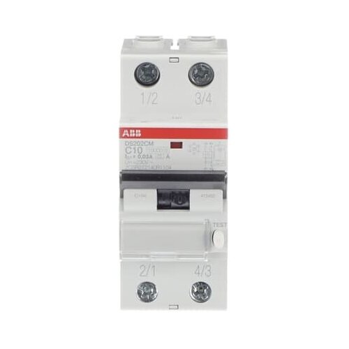 ABB DS202C M C10 A30 Дифф. автомат 2-полюсный, 10A, 30mA, тип А, 10kA (хар-ка C) rating