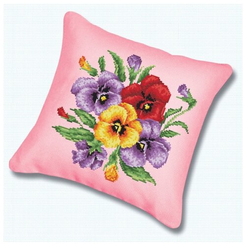 фото Набор для вышивания белоснежка подушка 011 фиалки (канва розовая)