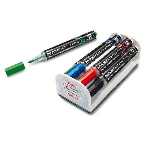 Набор маркеров для досок Maxiflo Flex-Feel с магнитной губкой, 1-5 мм, 4 цвета канцелярия pentel набор маркеров maxiflo flex feel для доски с магнитной губкой 4 шт