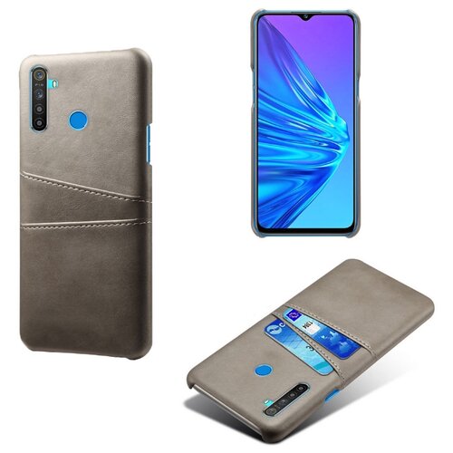 фото Чехол панель-накладка mypads для realme 5 /5i / 5s из качественной импортной кожи с визитницей с отделением для банковских карт мужской женский серый