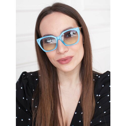 фото Солнцезащитные очки неушанка, прямоугольные, оправа: металл, для женщин, голубой