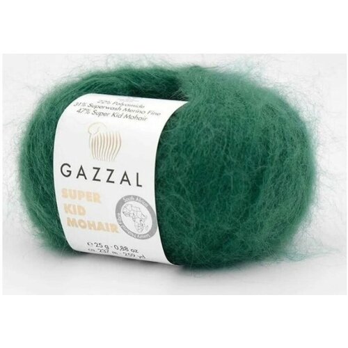Пряжа Gazzal Super Kid Mohair зелёный (64424), 31%меринос/47%супер кид мохер/22%полиамид, 237м, 25г, 3шт