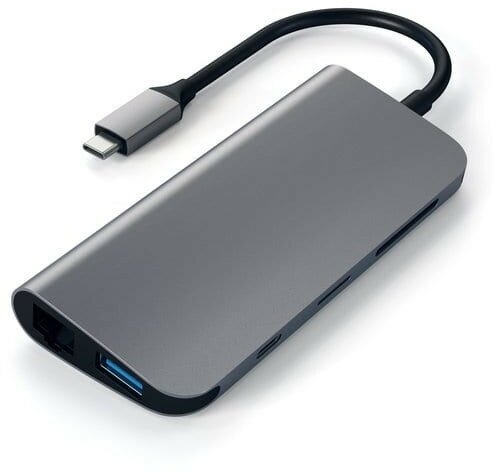 USB-концентратор Satechi Aluminum Type-C Multimedia Adapter (ST-TCMM8PAM), разъемов: 4, space gray