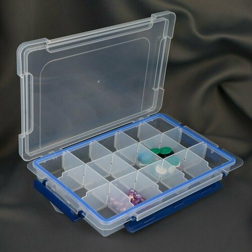 Органайзер для рукоделия, со съёмными ячейками, с подвесом, 15 отделений, 27 1 4,3 см, цвет прозрачный/синий