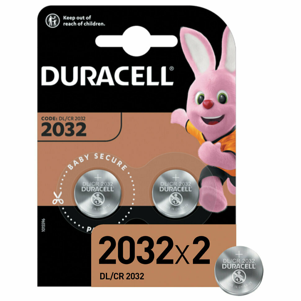 Батарейки DURACELL Lithium, CR2032, литиевые, комплект 2 шт, блистер, 454659