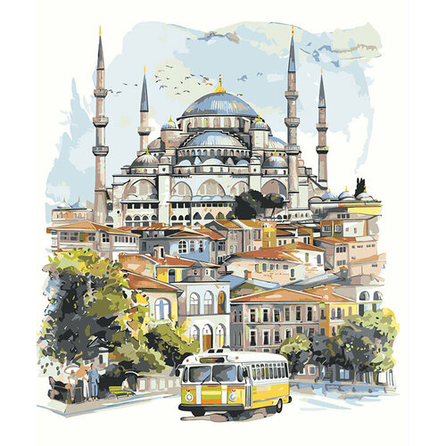 картина по номерам одна на мосту 40x50 см Картина по номерам Город Стамбул, Турция: мечеть 40x50