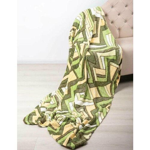 Мягкий плед «Зиг-Заг» , 2-х спальный, зеленый в полоску , 180x200, флис зеленые полосы