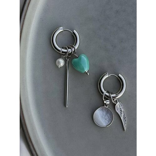 Серьги конго, керамика, перламутр, серый, голубой