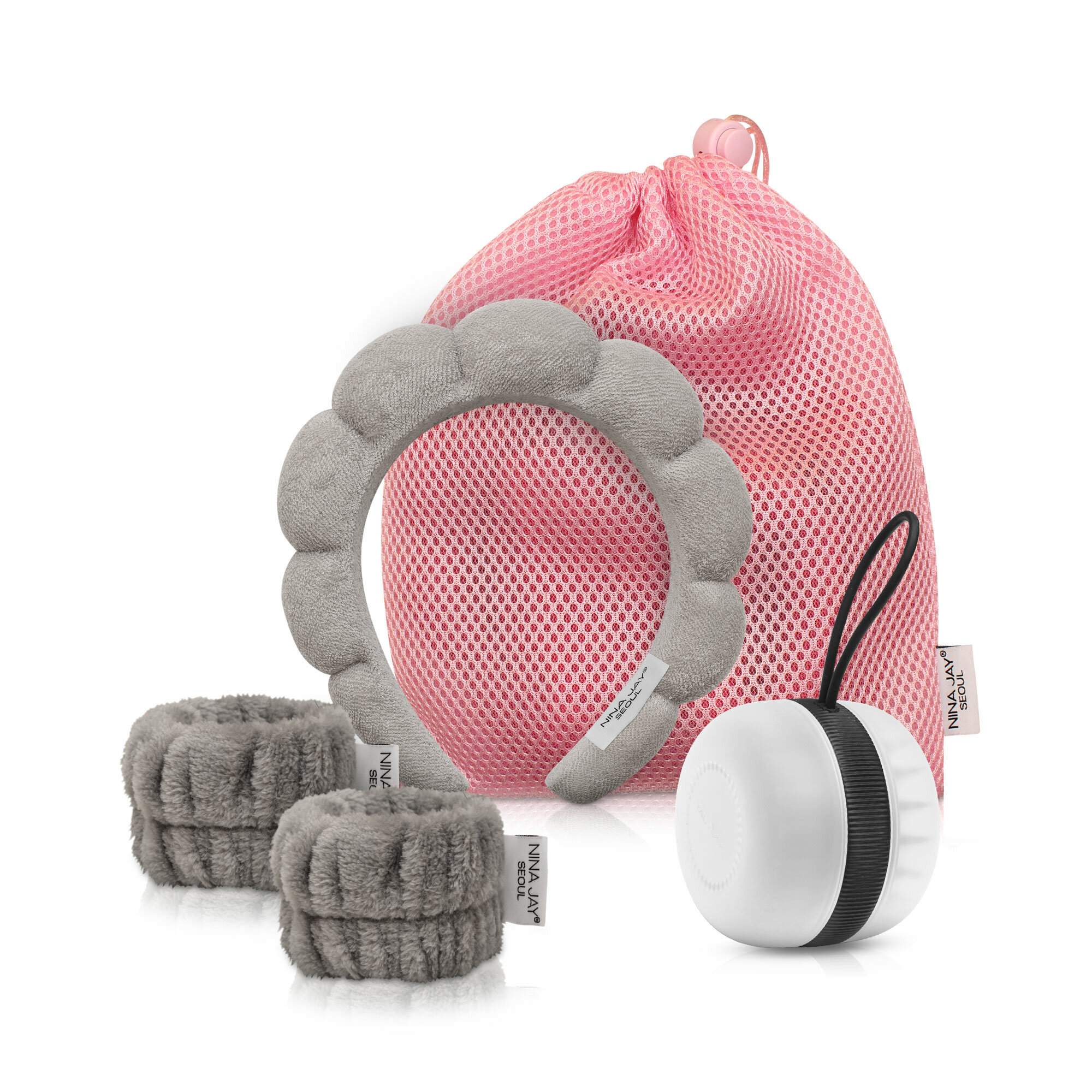 Набор в мешочке: расческа + ободок + напульсники, серый цвет NINA JAY