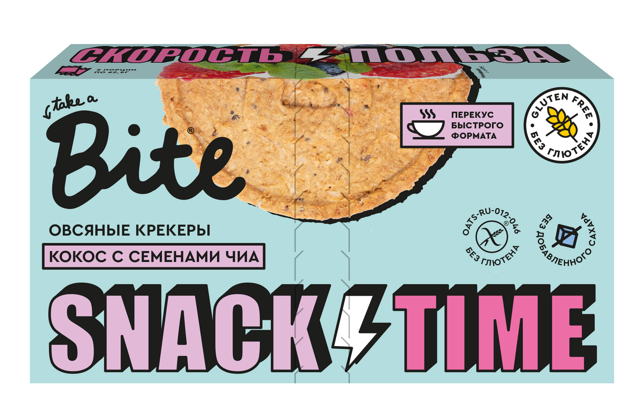 Крекеры овсяные TAKE A BITE с кокосом и семенами чиа, сладкие, Арт. БФ-00001316, 125г