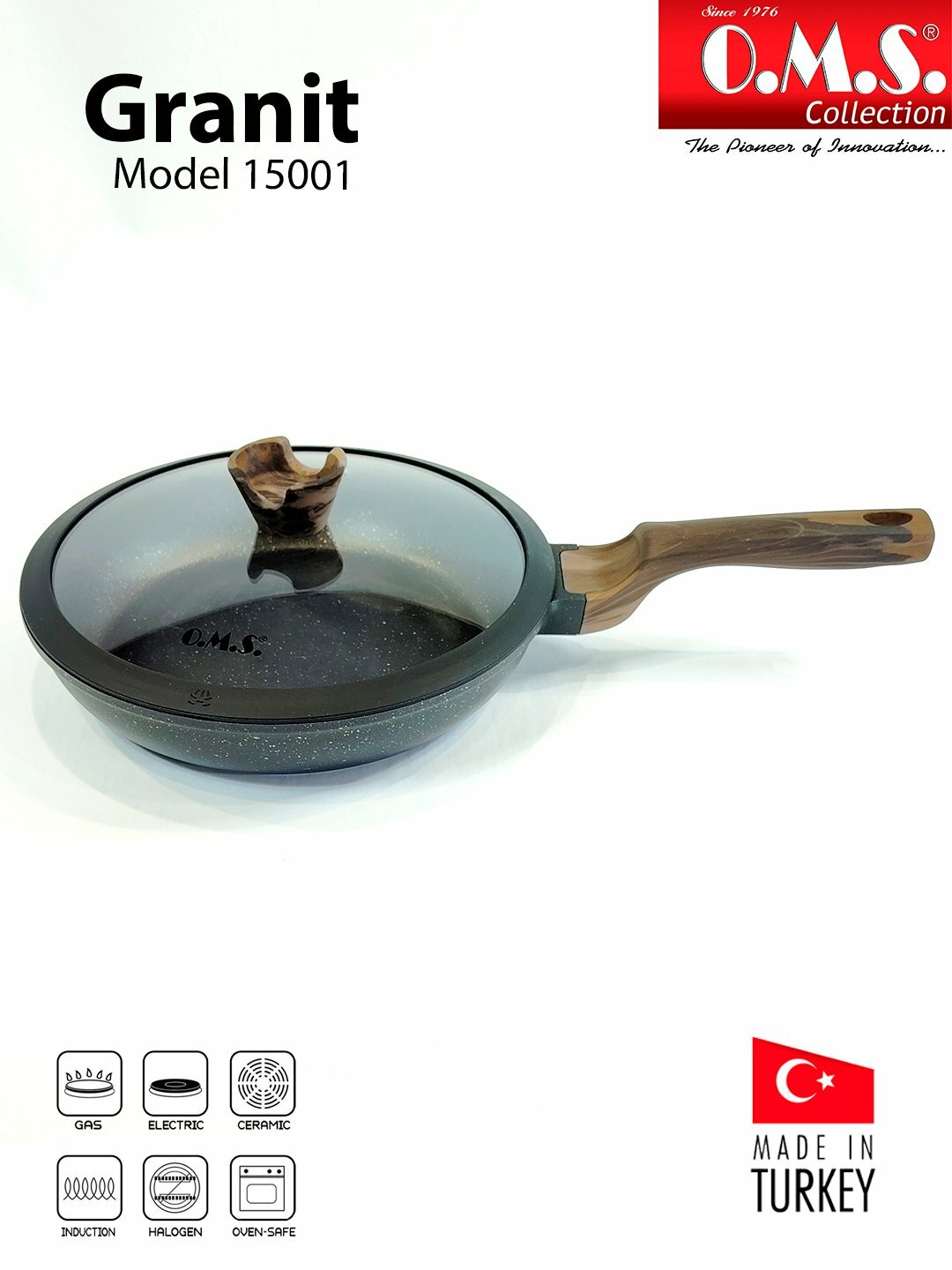 Сковорода O.M.S Collection 15001, антипригарное гранитное покрытие, черная, 20см — фото 1