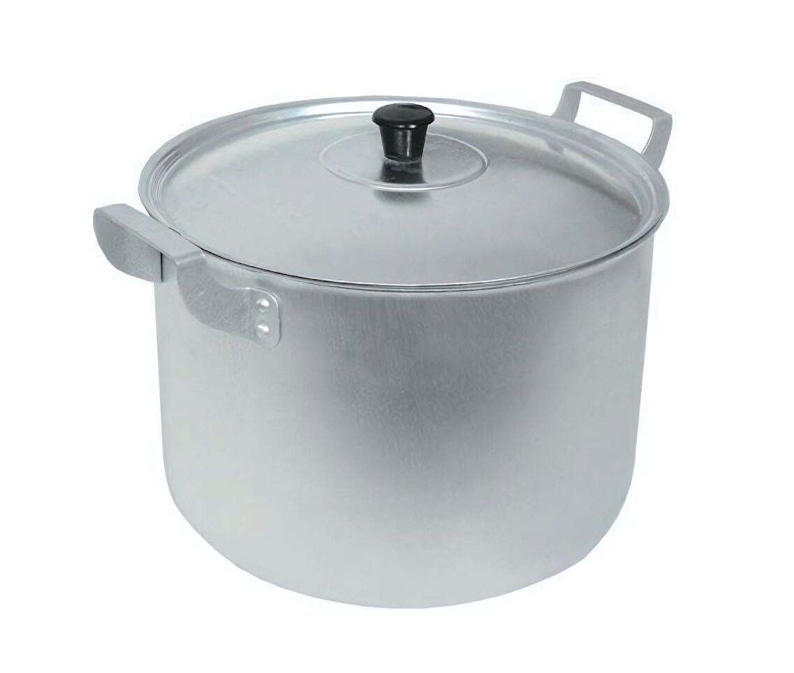 Кастрюля алюминиевая 45л с металлической крышкой удобные ручки серебристая