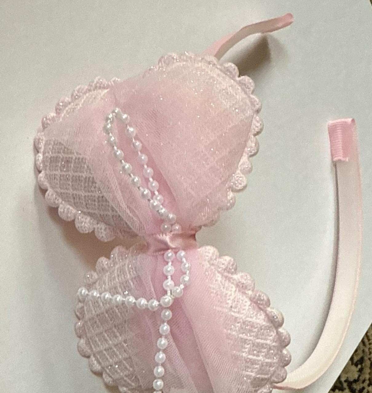 Ободок, для девочек, пластик, с бантом и стразами, 1 шт светло, розовый 01